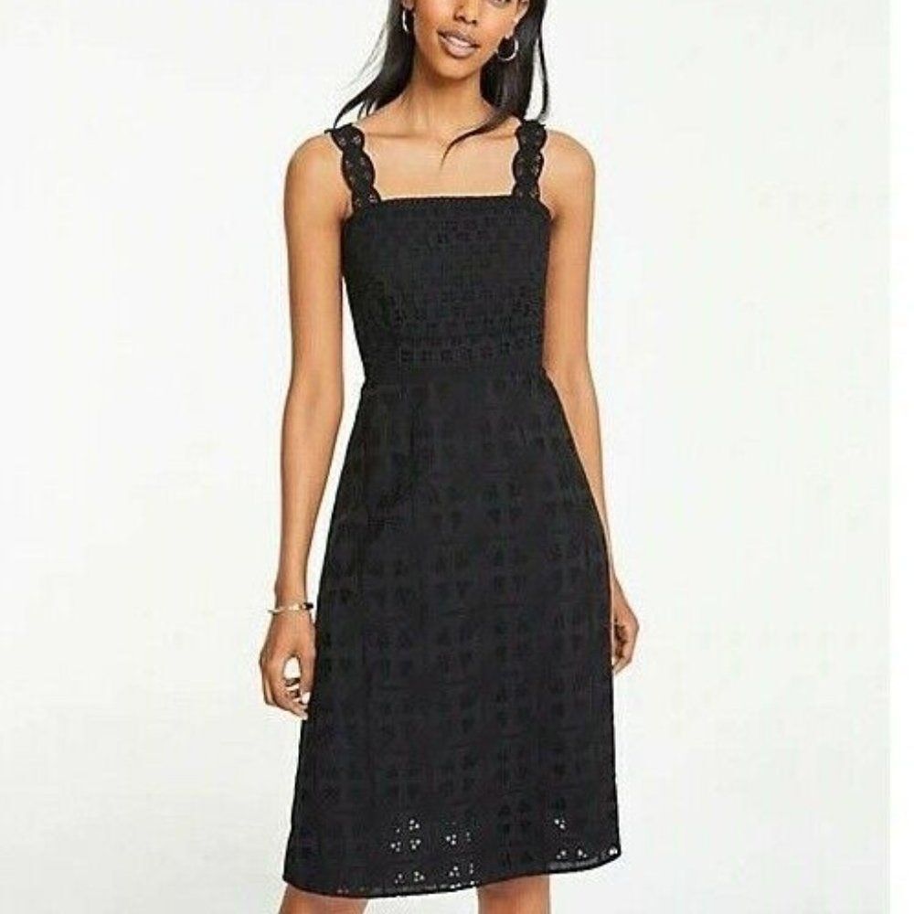 ANN TAYLOR Lace Strap Eyelet Flare Dress 2 NWT
